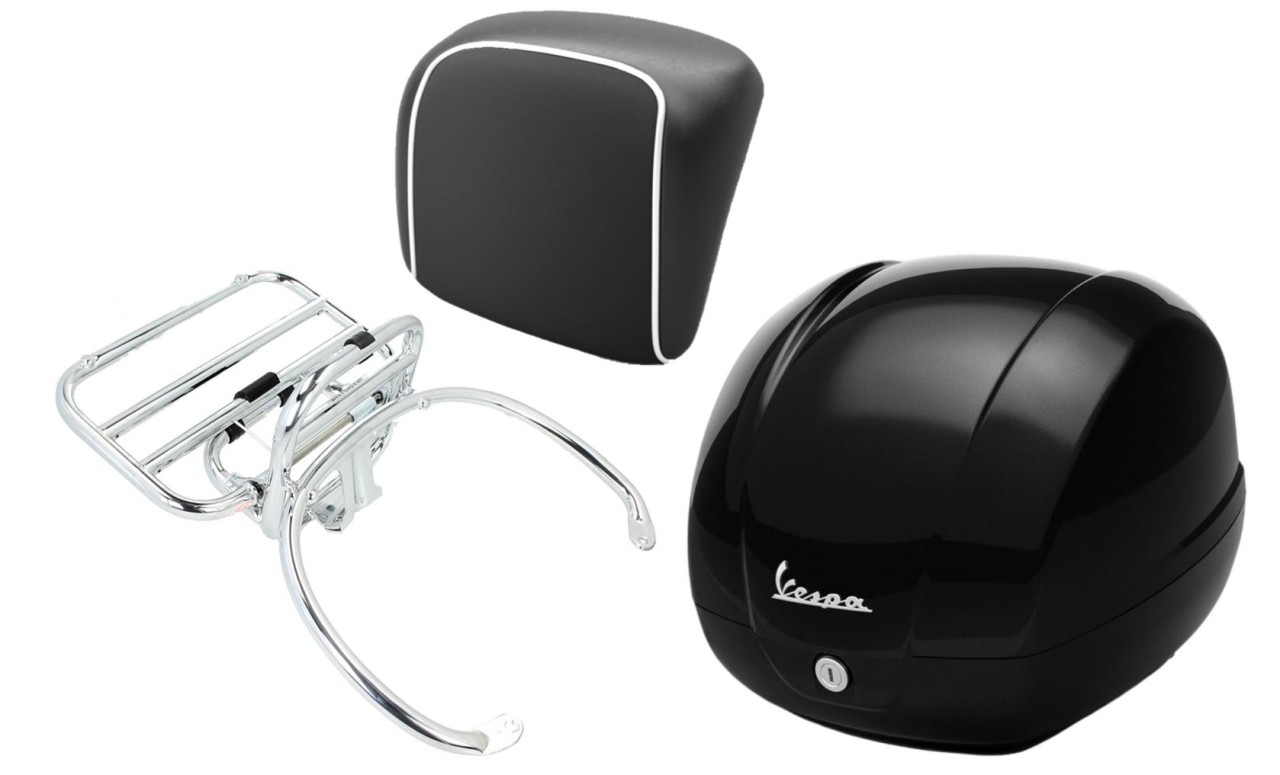 Topkofferset 36L nero cosmo (98/A), bagagerek chroom, rugkussen zwart voor GTS 125/300/310
