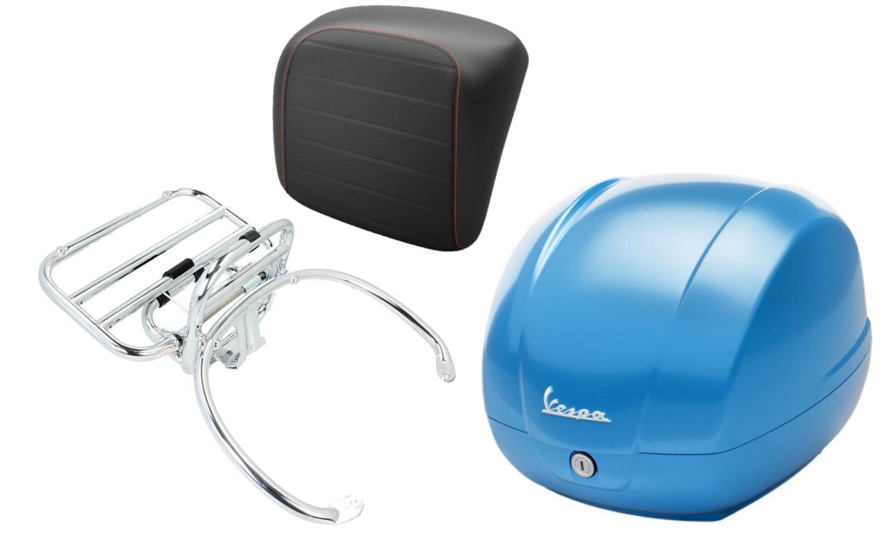 Topkofferset 36L hemelsblauw (A19), bagagerek chroom voor Vespa GTS 125/300/310