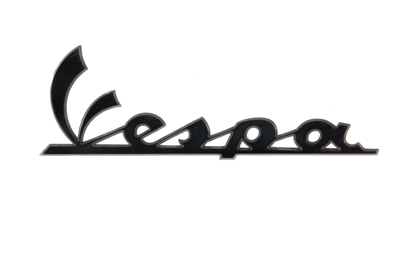 Vespa"-belettering op voorpootschild - glanzend zwart/antraciet
